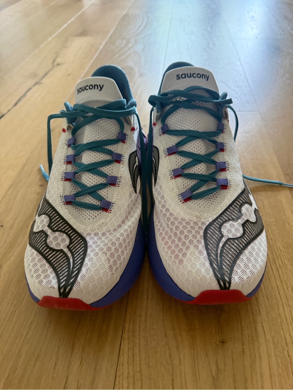 Saucony Endorphin Pro 4 Men’s 13 - White Teal Purple Lightweight Running Shoes - Picture 3 of 6